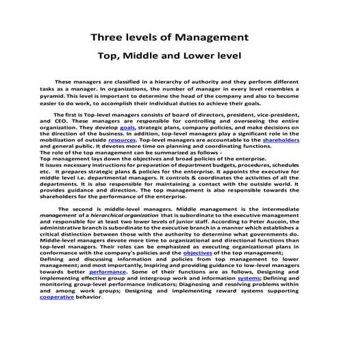 Three levels of management