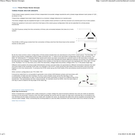Three phase vector groups