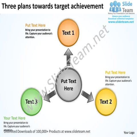 Three plans towards target achievement circular spoke diagram power point slides
