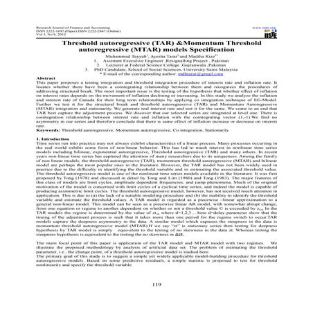 Threshold autoregressive (tar) &momentum threshold autoregressive (mtar) mode...