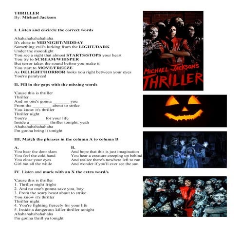 Thriller song worksheet