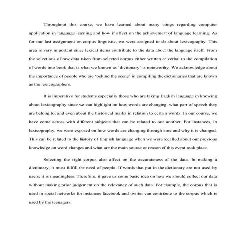 reflection on third assignment