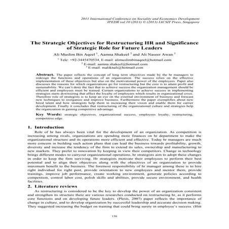 Th starategic objectives for restructuring hr & significance of strategic rol...