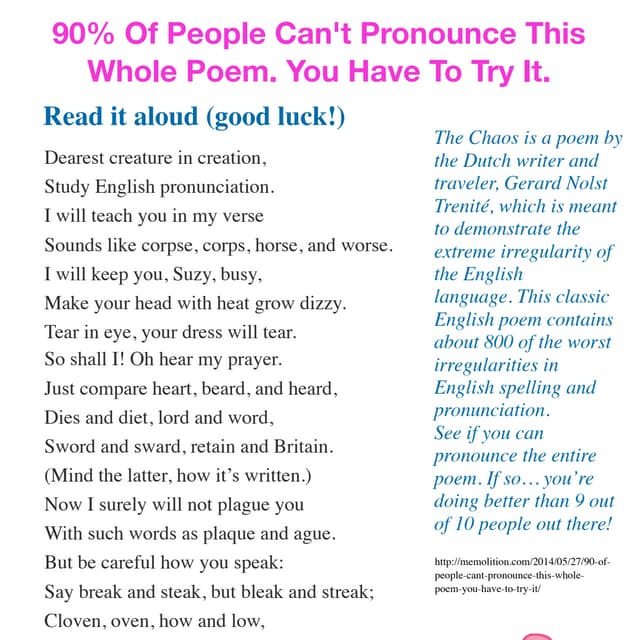 90% Of People Can't Pronounce This Whole Poem. You Have To Try It.