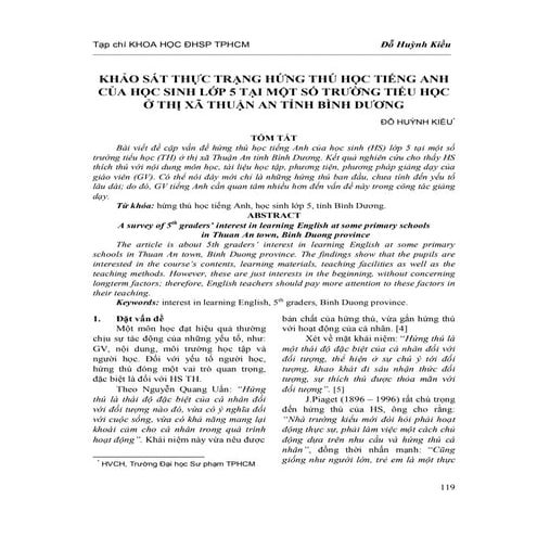 Thuc trang hung thu hoc tieng anh cua hoc sinh lop 5