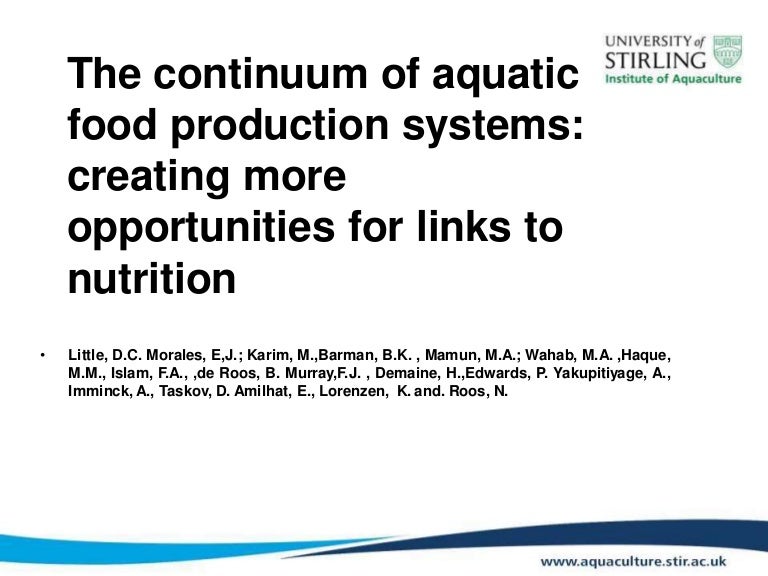 The continuum of aquatic food production systems creating more oppor…