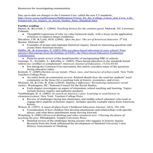 [THVInstitute13] Resource Page for Promoting Historical Thinking with Place-Based Learning & Community Interaction