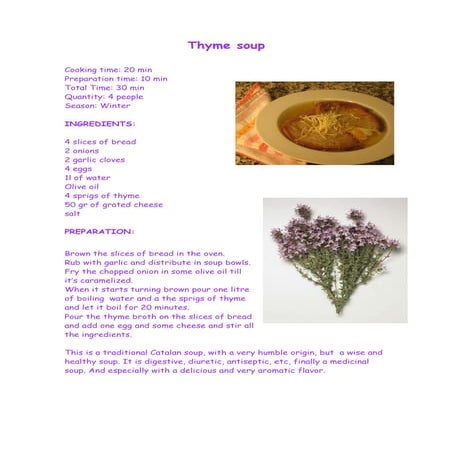 Thyme soup recipe