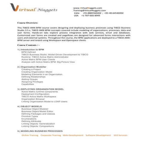 Tibco amx bpm online & corporate training by virtual nuggets