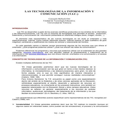 LAS TECNOLOGÍAS DE LA INFORMACIÓN Y COMUNICACIÓN (T.I.C.) 