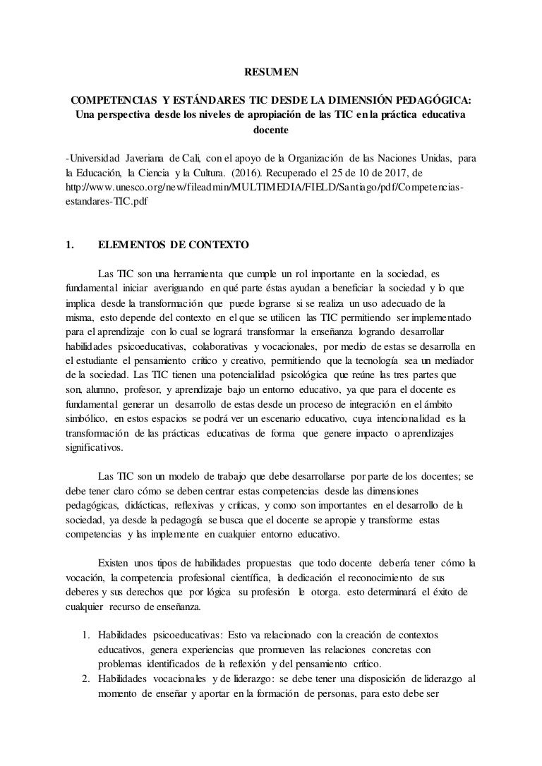 Resumen Competencias Y Estandares Tic