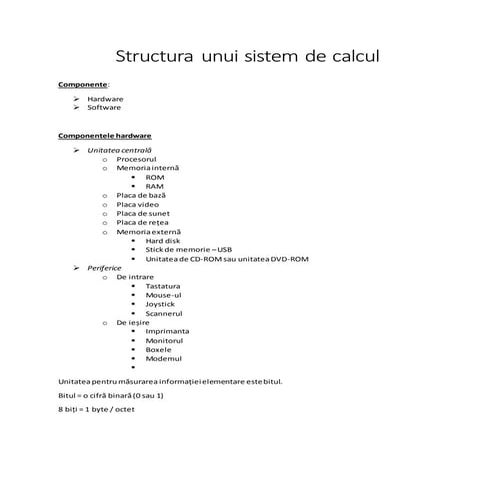 Structura unui sistem de calcul - informatica - clasa a ix-a