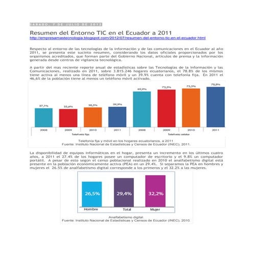 Las Tic en el Ecuador, resumen 2011