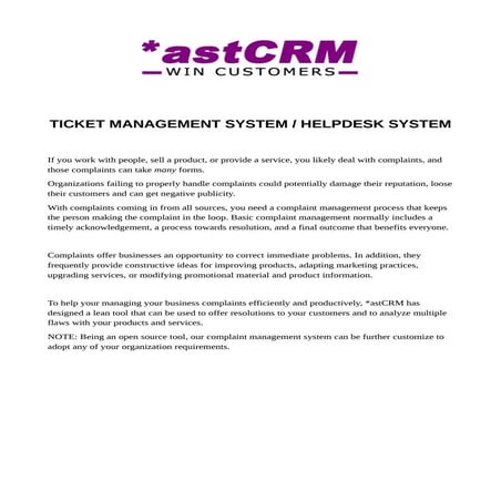 Ticket Management Solution - astCRM