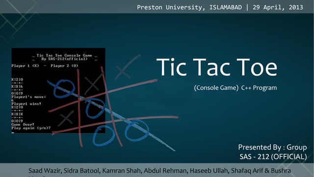 Tic tac toe c++ project presentation