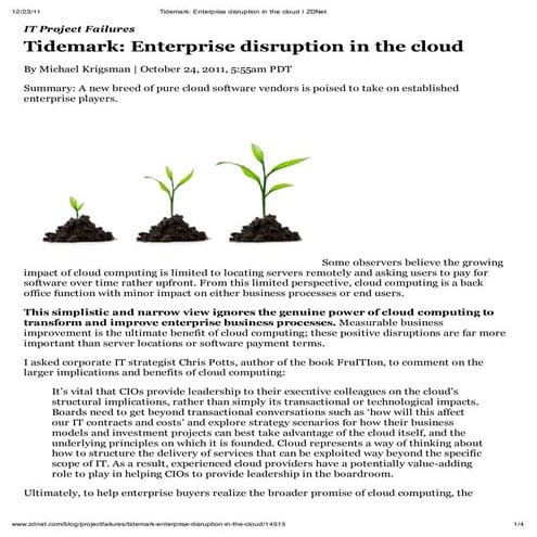 Tidemark  Enterprise Disruption In The Cloud   Zd Net