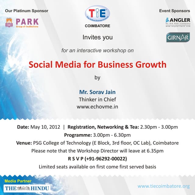 3 Hours Practical Social Media Workshop with TiE Coimbatore