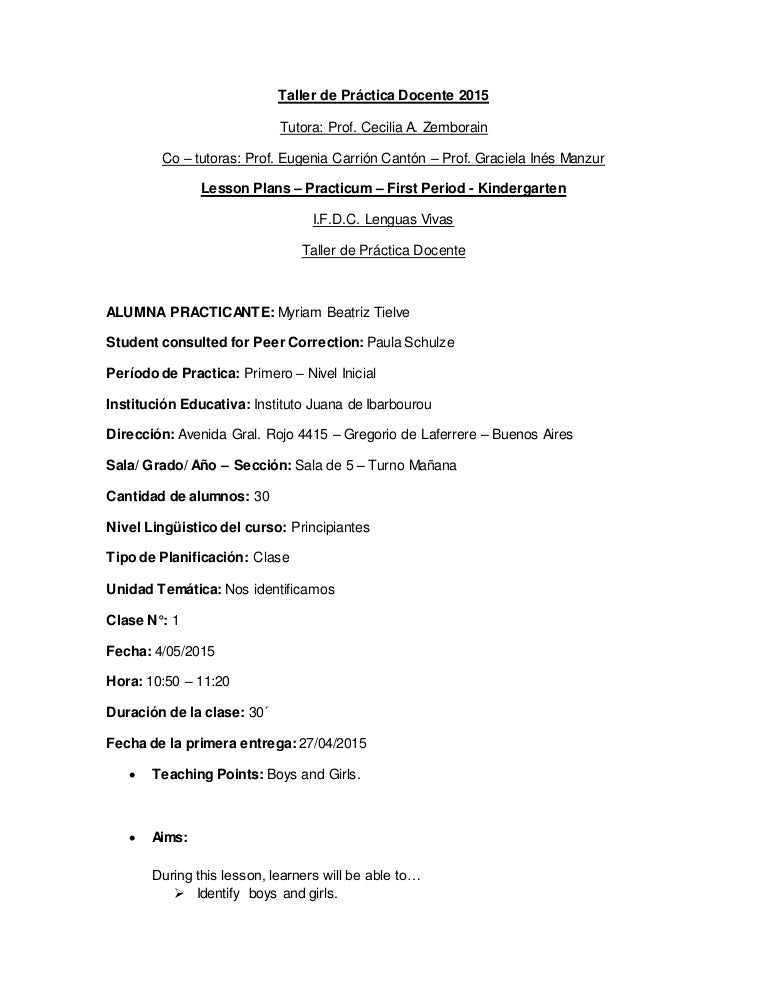 Kindergarten - Lesson plans 1 y 2