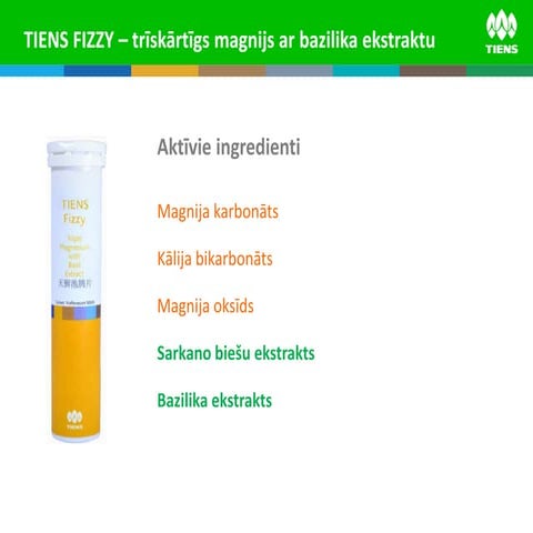 Tiens fizzy (trīskāršais magnijs ar bazilika ekstraktu)