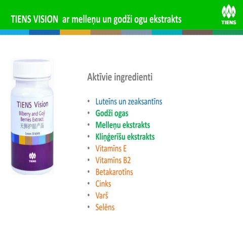Tiens vision (melleņu un godži ogu ekstraktu)
