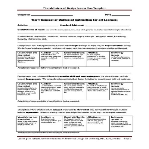 Tiered Lesson Plan Template