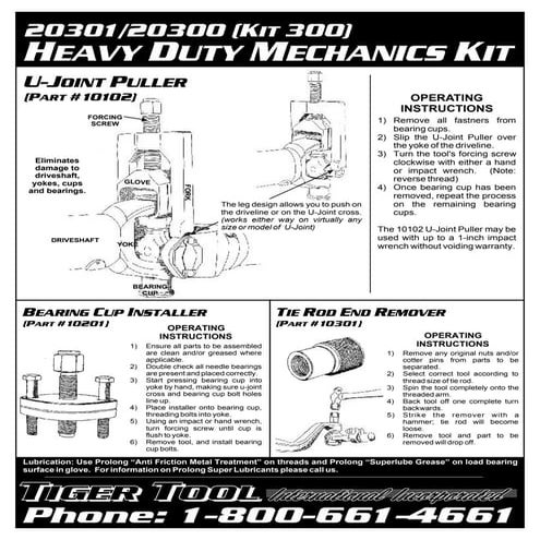 Tiger tool-20301-mechanics-kit-instructions