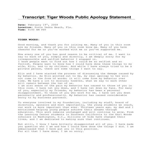 Tiger Woods Transcript