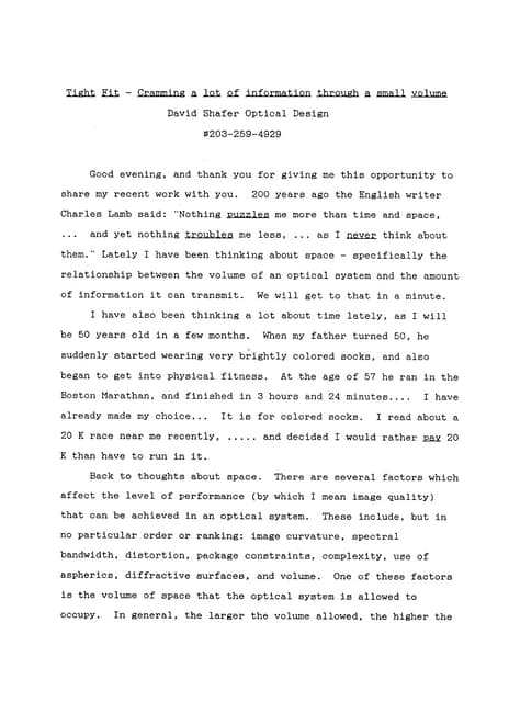 Tight fit,  cramming a lot of information through a small volume   1993