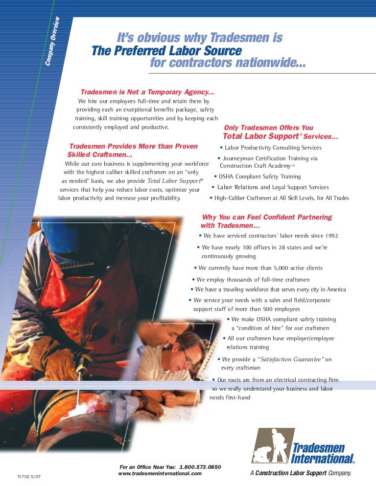 Tradesmen International Sheets