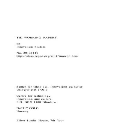  TIK WORKING PAPERS on Innovation Studies No