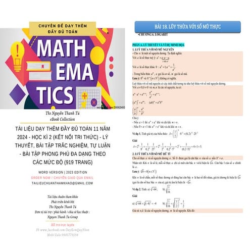 TÀI LIỆU DẠY THÊM ĐẦY ĐỦ TOÁN 11 NĂM 2024 - HỌC KÌ 2 (KẾT NỐI TRI THỨC) - LÝ ...