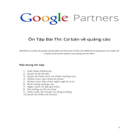 Tài liệu học google adwords