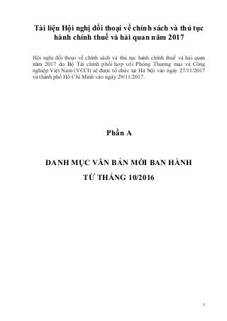 Tài liệu hội nghị đối thoại về chính sách và thủ tục hành chính thuế và hải quan năm 2017