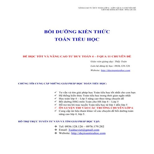 Tài liệu trọng tâm 11 chuyên đề Bồi dưỡng nâng cao Toán lớp 4 - Lớp 5 ôn thi ...
