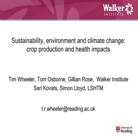Sustainability, Environment and Climate Change: Crop Production and Health Im...
