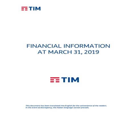 TIM - Financial information at March 31, 2019