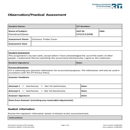 Practical Assessment-Construct Eaves-Boxed eaves