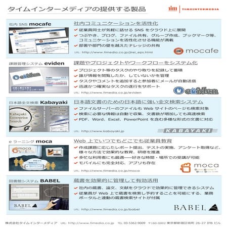 タイムインターメディアの提供する製品 (ビジネスプロダクト)