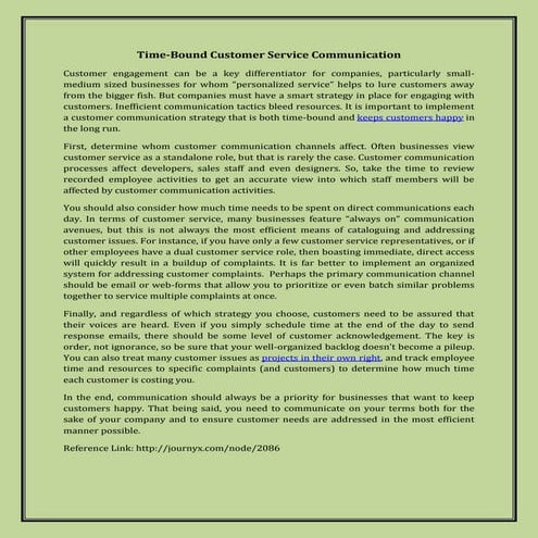 Time bound customer service communication