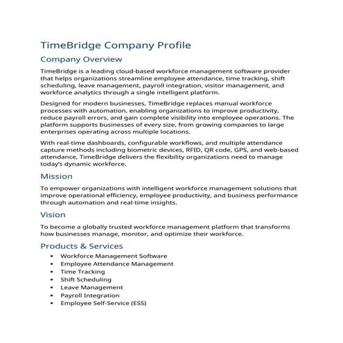 TimeBridge: Comprehensive Cloud-Based Workforce Management Software | DOCX
