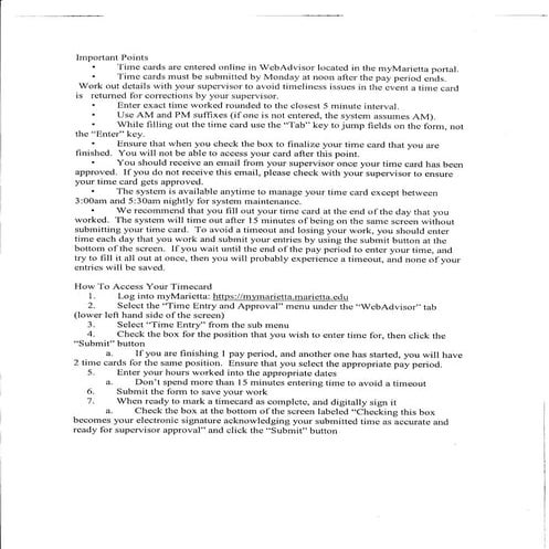 Online Time Card Instructions