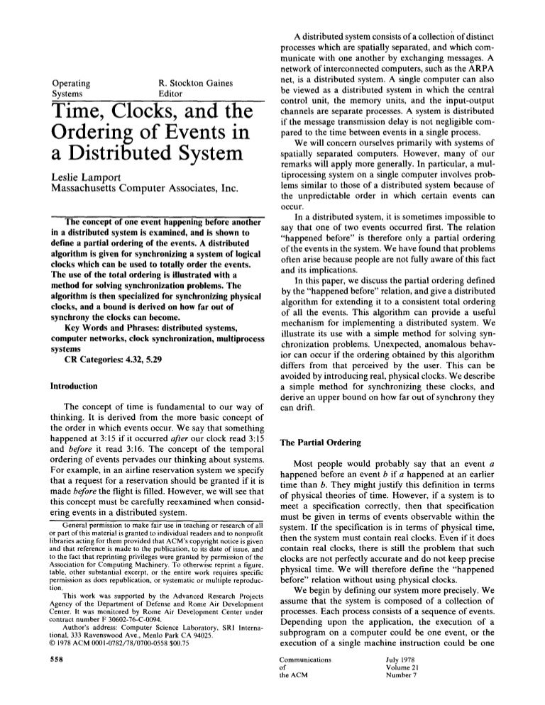 Time clocks and the ordering of events