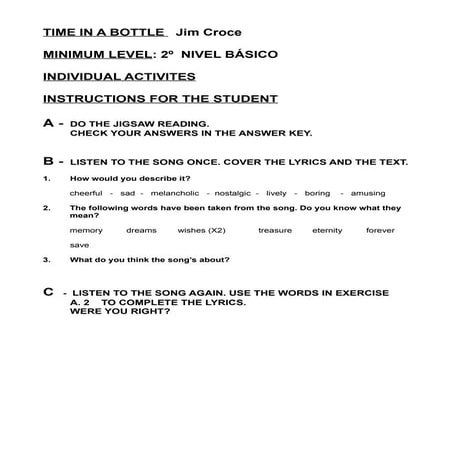 Time In A Bottle Jim Croce Activites