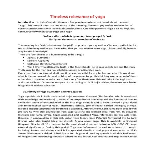 Timeless relevance of yoga throughout the world