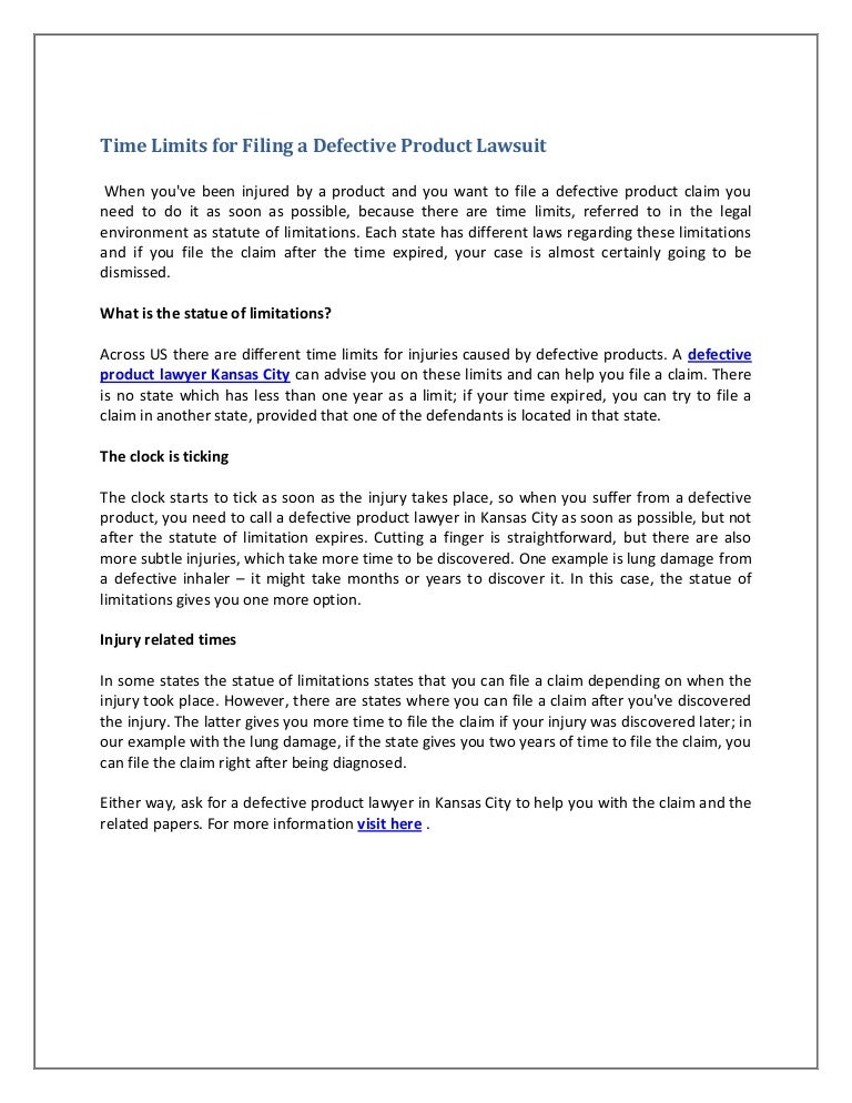 Time Limits for Filing a Defective Product Lawsuit