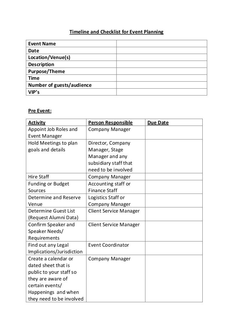 timeline and checklist for event planning