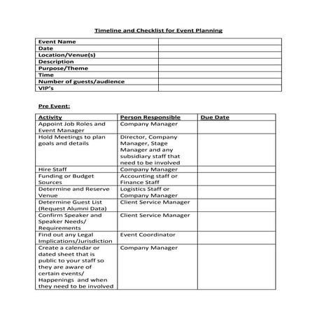 Timeline and checklist for event planning