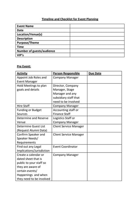 Timeline and checklist for event planning