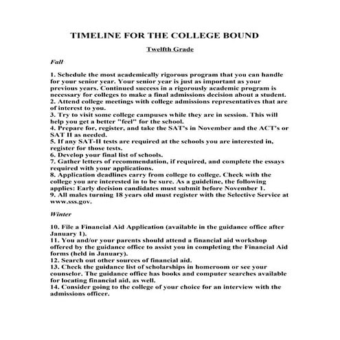 Senior Year Timeline for the College Bound 