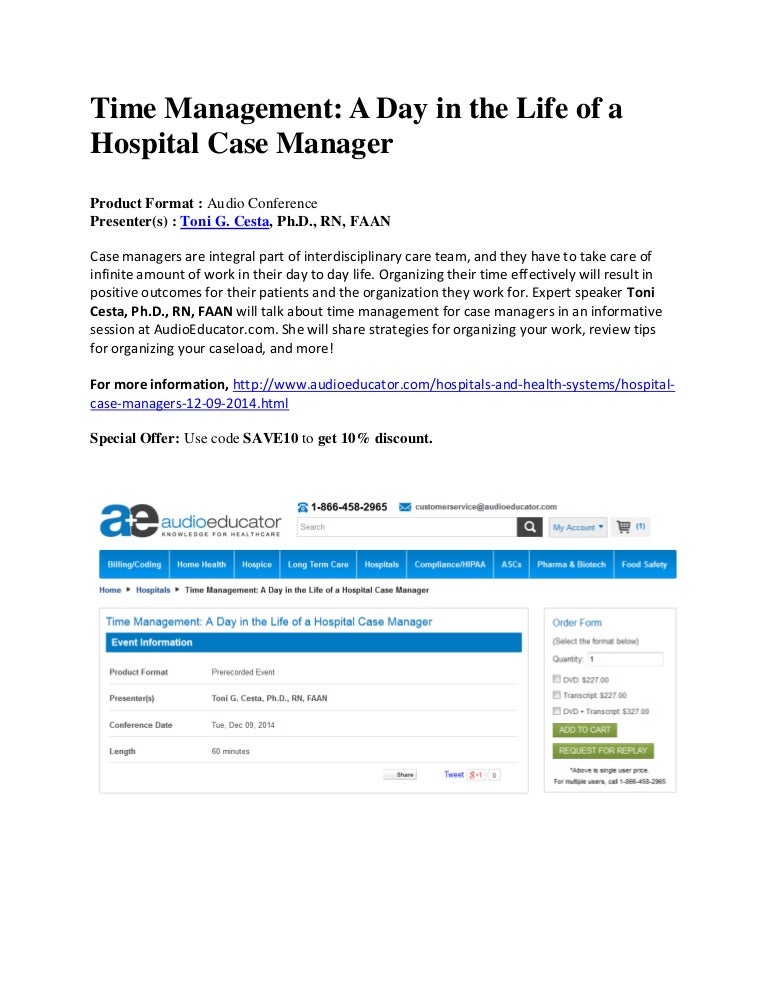 Time management for Hospital case Managers